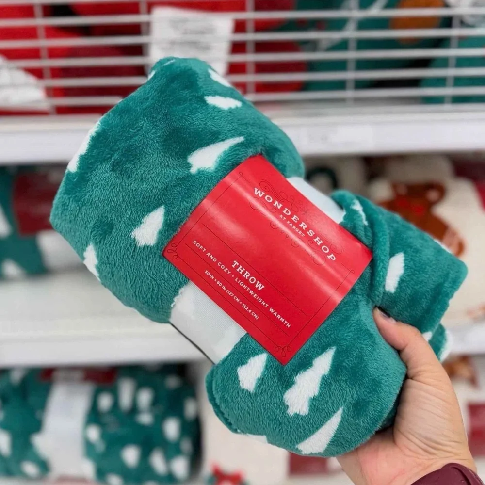 Wondershop Teal and White Tree Throw Blanket - Picture 5 of 7